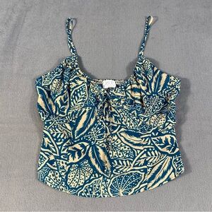 Sienna Sky Women’s Teal and Cream Tropical Print Crop Top w/adjustable straps, M